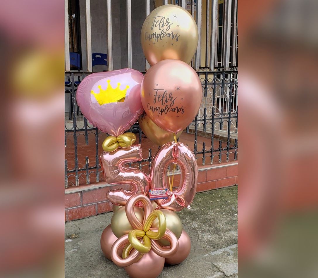 50th Birthday Heart And Chrome Cluster Balloon Bouquet