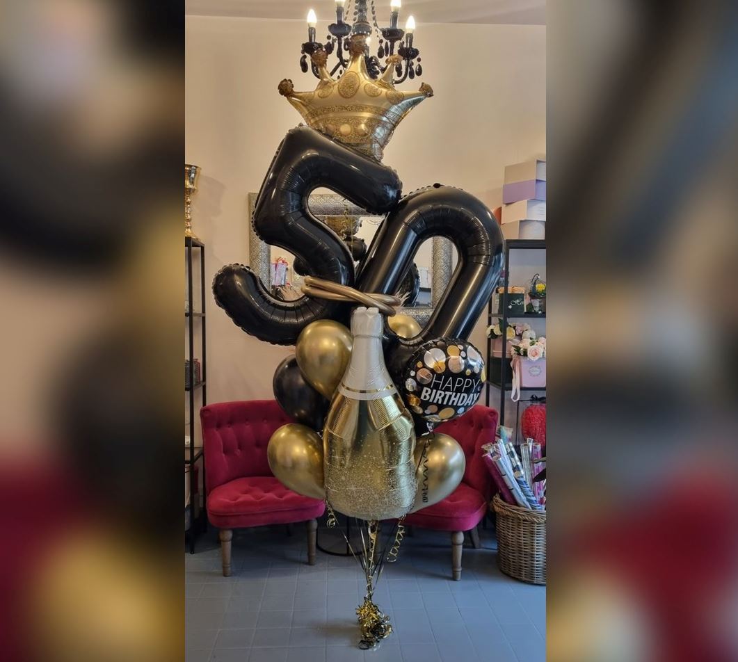 Crown And Champagne Bottle 50th Birthday Balloon Bouquet