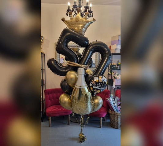 Crown And Champagne Bottle 50th Birthday Balloon Bouquet