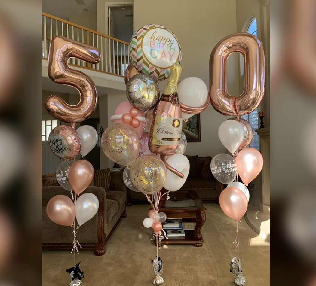 Champagne Bottle And Confetti 50th Birthday Balloon Bouquet