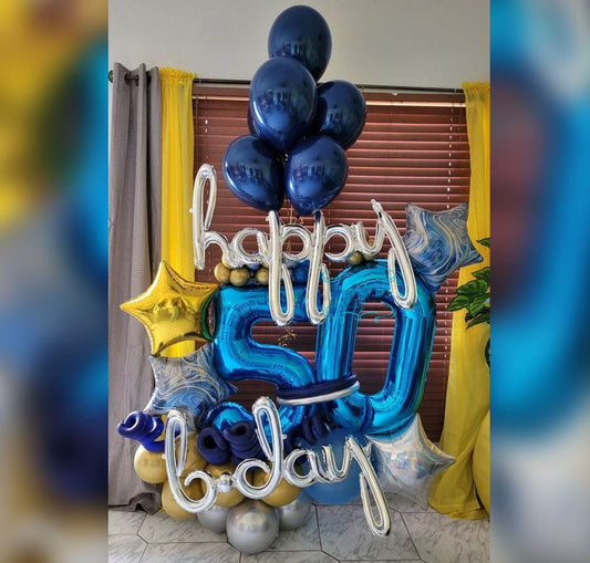 50th Birthday Stars Abd Chrome Cluster Balloon Bouquet