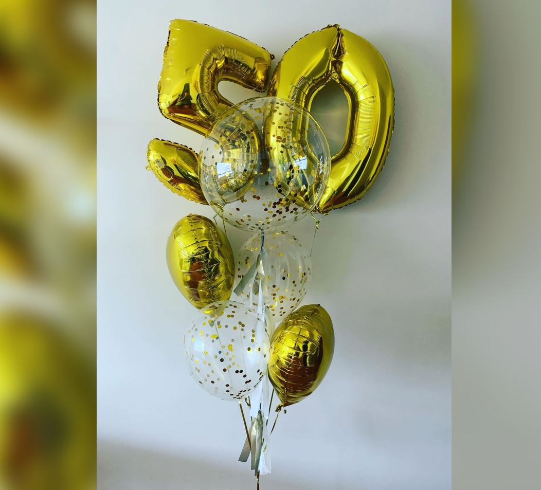 50th Birthday Confetti Bubble And Heart Balloon Bouquet