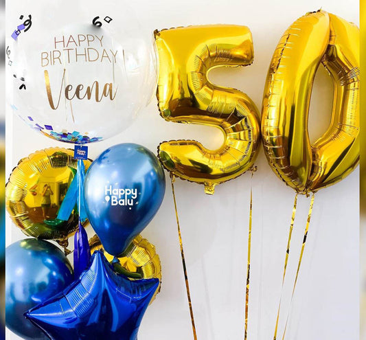 50th Birthday Personalized Bubble And Star Balloon Bouquet