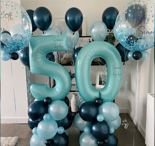 50th Birthday Personalized Bubble And Cluster Balloon Bouquet
