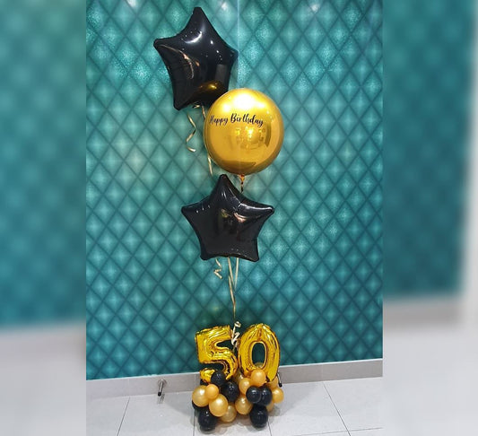 Personalized Golden ORBz 50th Birthday Balloon Bouquet