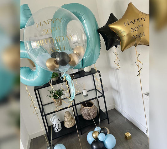 50th Birthday Personalized Bubble And Star Balloon Bouquet