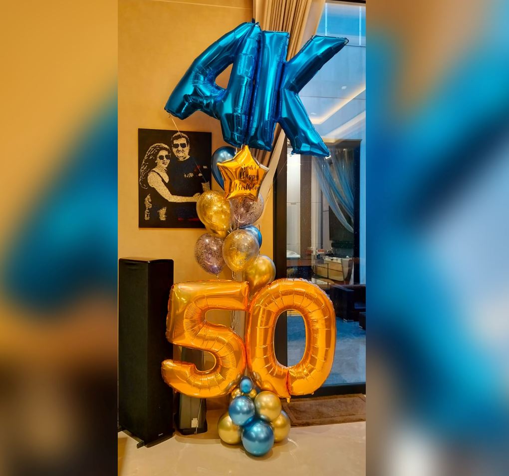 50th Birthday Letter "AK" And Chrome Cluster Balloon Bouquet