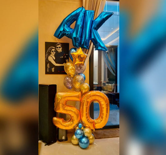 50th Birthday Letter "AK" And Chrome Cluster Balloon Bouquet