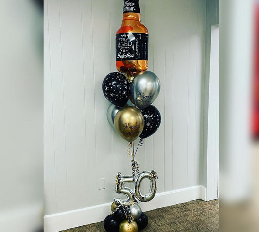 Champagne Bottle 50th Birthday Cluster Balloon Bouquet