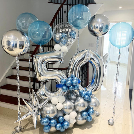 50th Birthday Bubble And ORBz Balloon Bouquet
