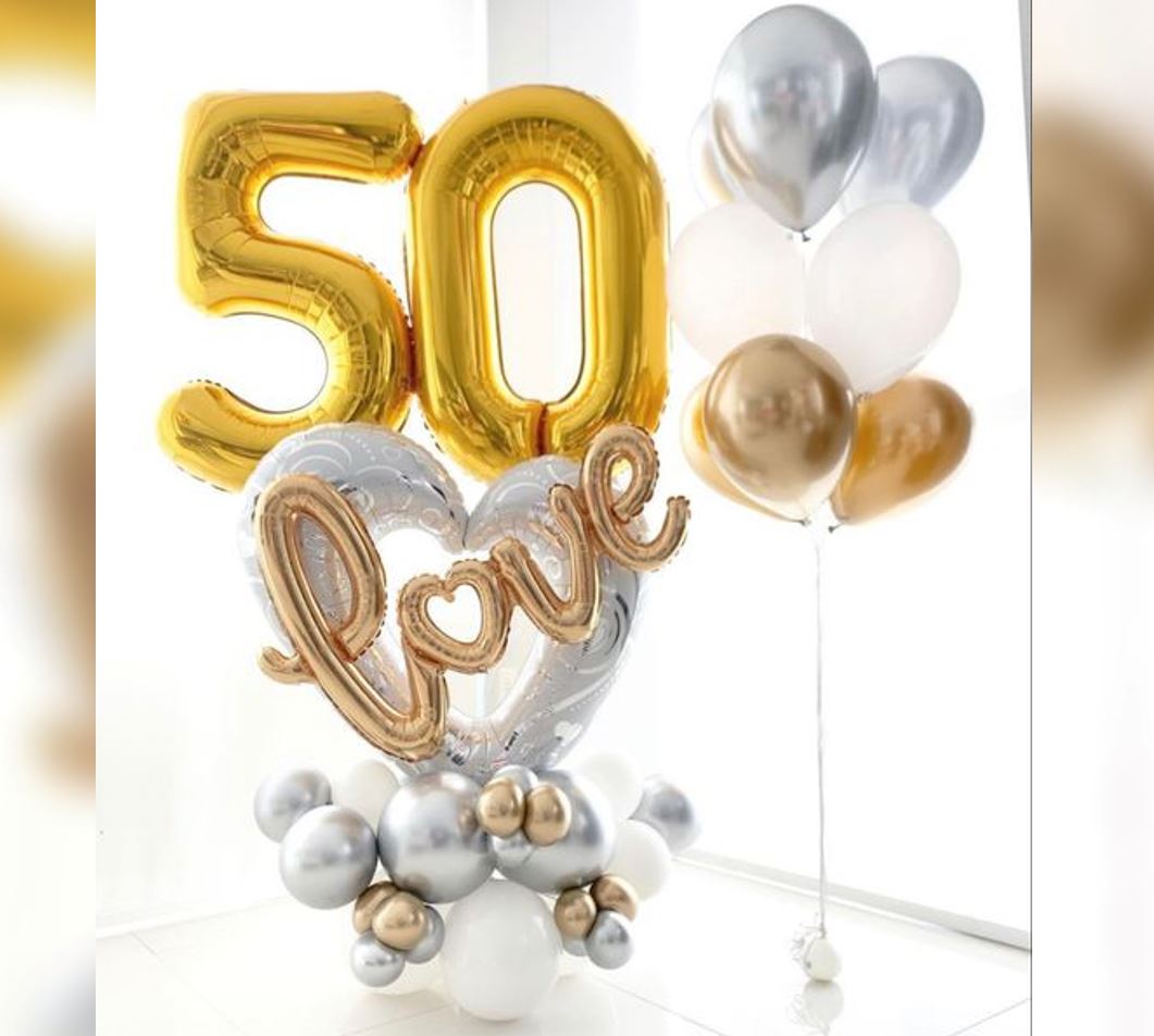 50th Birthday Hollow Heart Cluster Balloon Bouquet