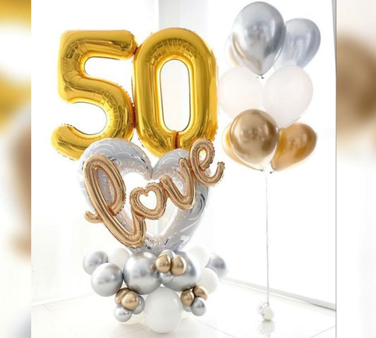50th Birthday Hollow Heart Cluster Balloon Bouquet
