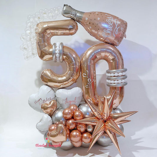 Cheers Champagne Bottle 50th Birthday Cluster Balloon Bouquet