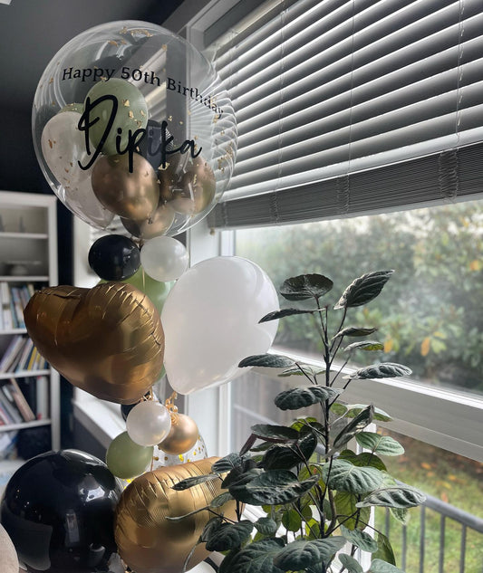 50th Birthday Personalized Bubble And Heart Balloon Bouquet