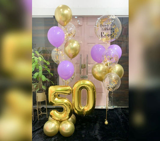 50th Birthday Personalized Bubble And Chrome Balloon Bouquet