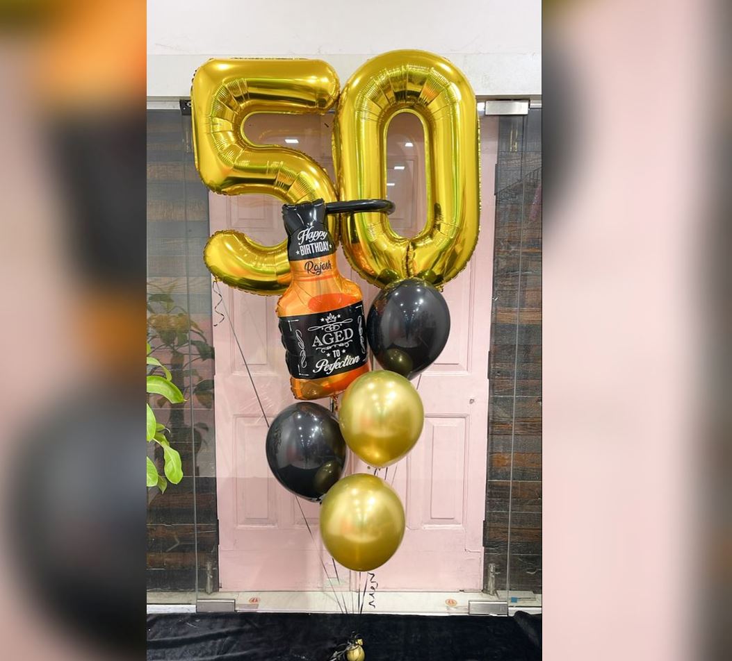 50th Birthday Champagne Bottle Balloon Bouquet