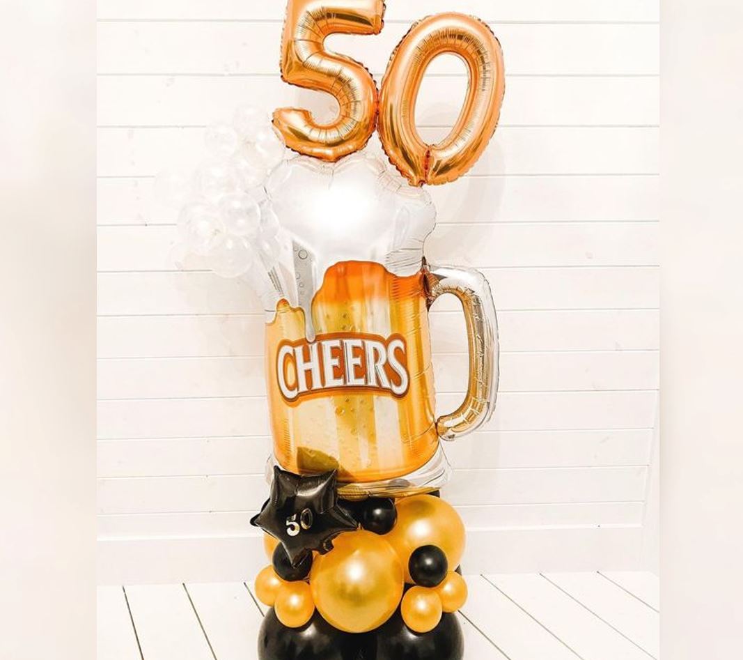50th Birthday Cheers Mug Cluster Balloon Bouquet