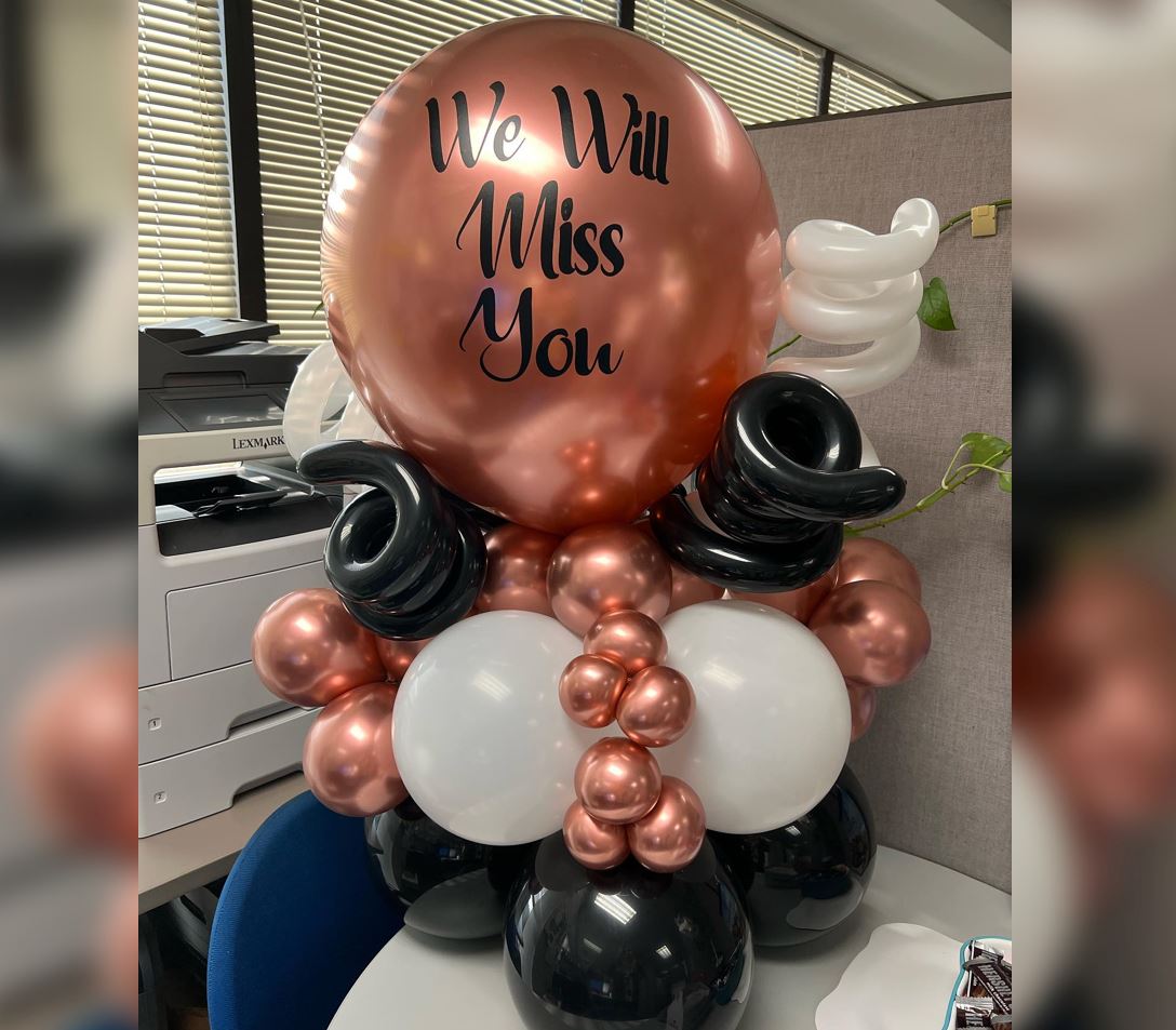 "We Will Miss You" Personalized ORBz Cluster Balloon Bouquet