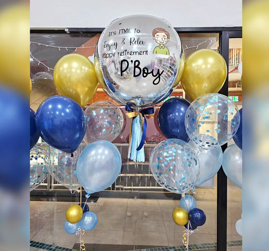 Personalized Silver ORBz And Confetti Balloon Bouquet