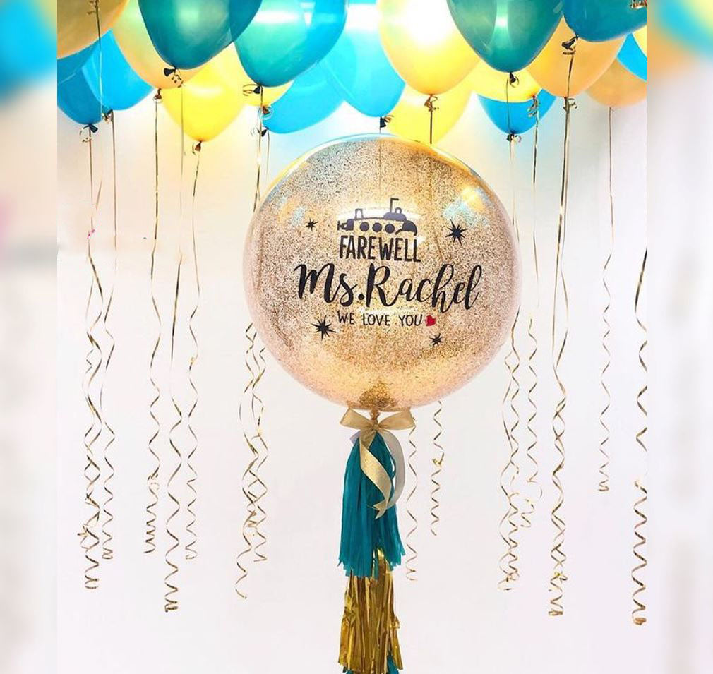 Farewell Theme Gold Glitter Bubble Balloon Bouquet