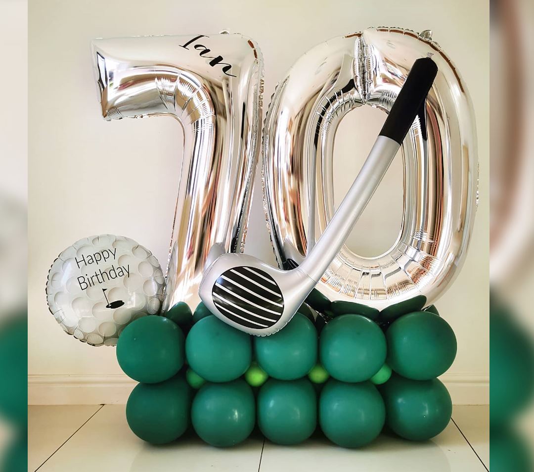 70th Birthday Gold Theme Cluster Balloon Bouquet