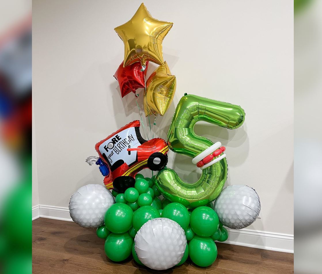 5th Birthday Golf Theme Balloon Bouquet