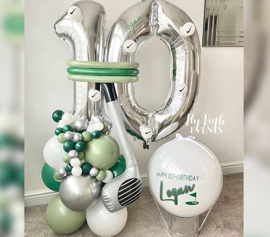 10th Birthday Golf Theme Cluster Balloon Bouquet