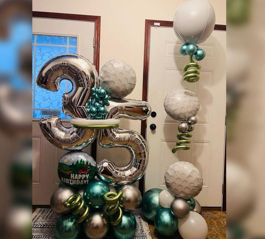 35th Birthday Gold Theme Cluster Balloon Bouquet