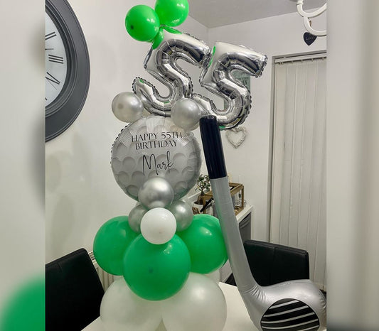 55th Birthday Golf Theme Cluster Balloon Bouquet