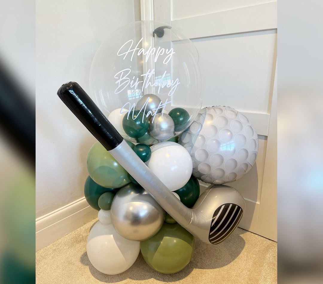 HBD Personalized Bubble Balloon Golf Theme Balloon Bouquet