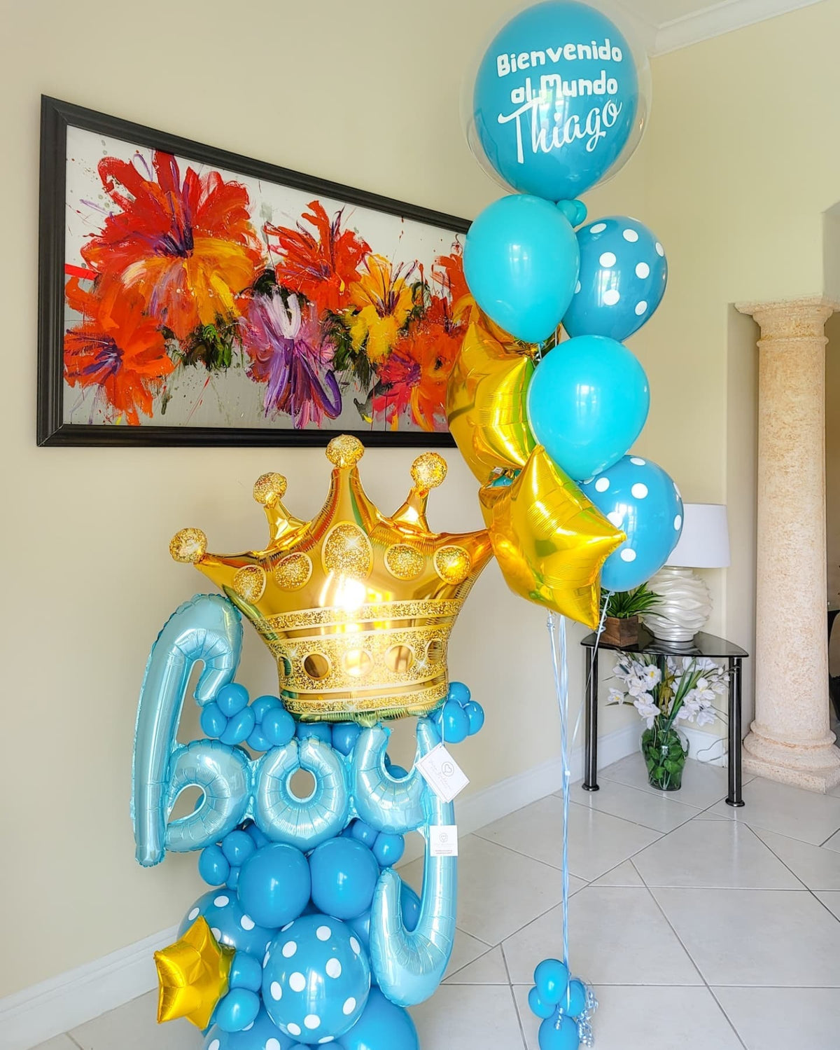 Crown & Blue Polka Dots Balloon Bouquet