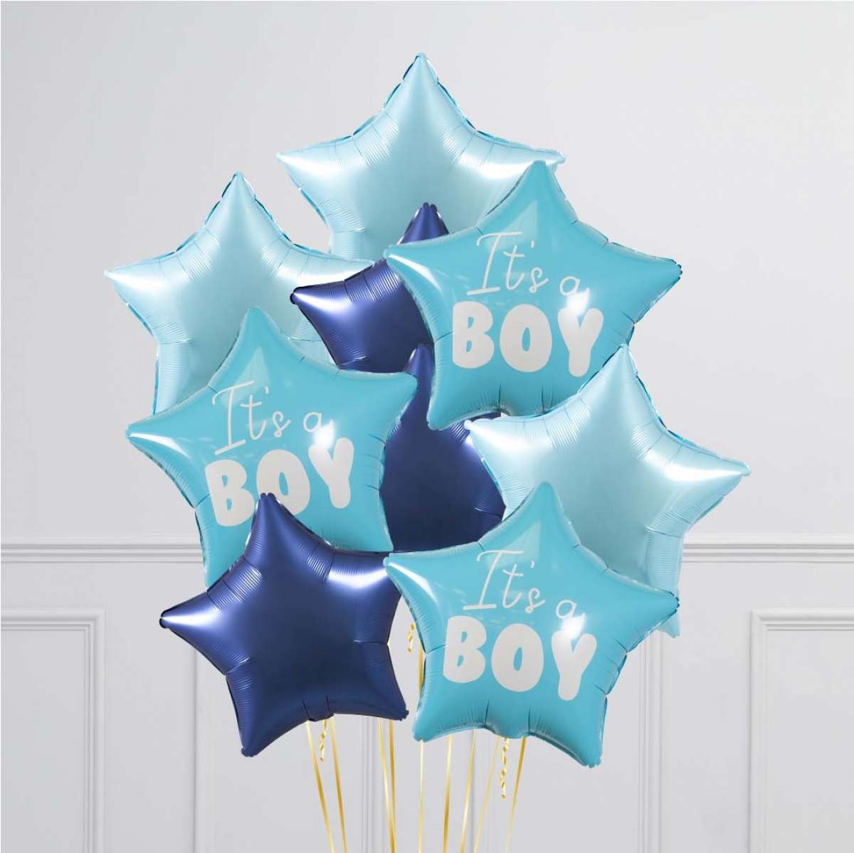 Gender Reveal It's A Boy Stars Inflated Foil Balloon Bunch