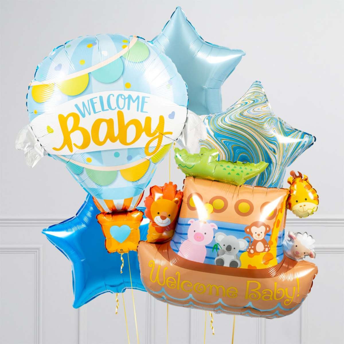 Blue Hot Air Balloon Crazy Inflated Balloon Bunch