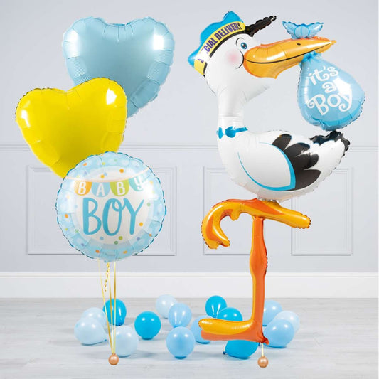 New Baby Boy Stork Inflated Balloon Package