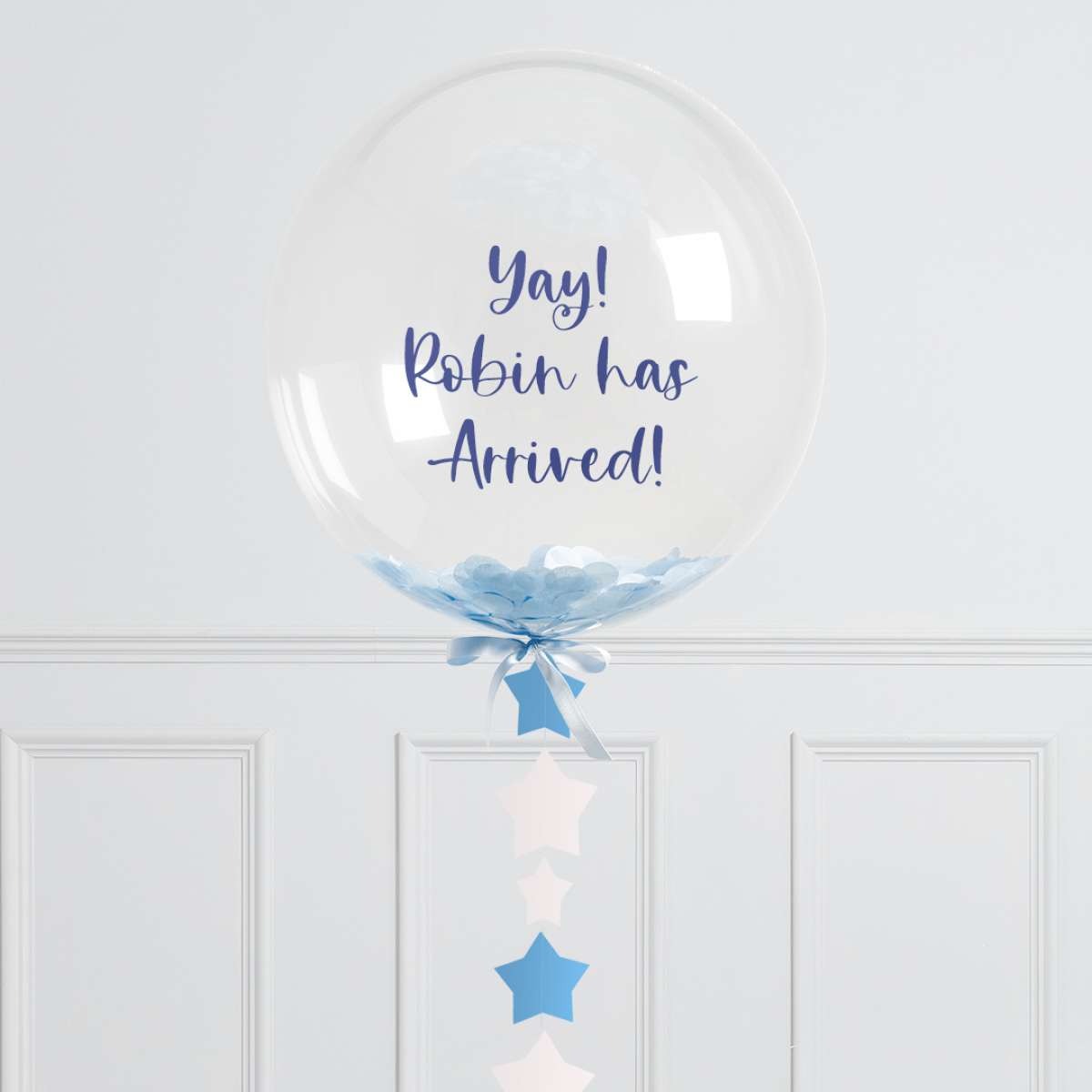 Personalised Baby Blue Star Confetti Bubble Balloon