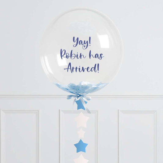 Personalised Baby Blue Star Confetti Bubble Balloon