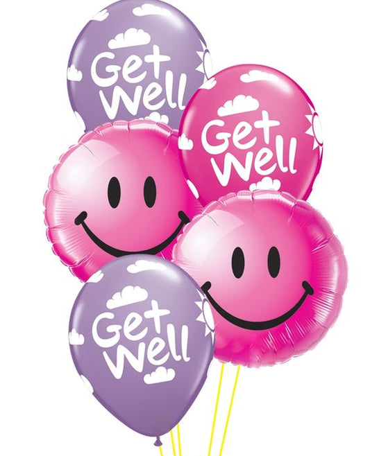 Party Helium Balloon Get Well Soon Bouquet 6