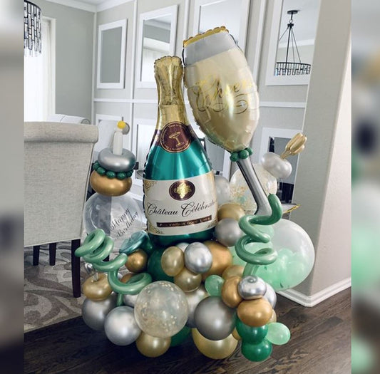 Anniversary Champagne Bottle & Wine Glass Foil Balloon Bouquet