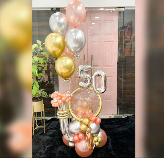 Personalised Bubble & Silver Number Foil Balloon Bouquet