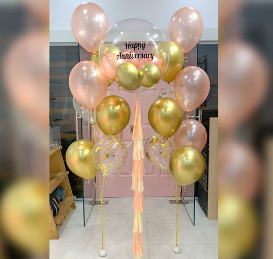 Happy Anniversary Bubble Balloon Bouquet With Attached Long Tassel