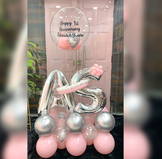 Happy Anniversary & Supershape Letter Personalised Balloon Bouquet