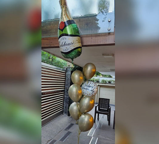 Champagne Bottle Anniversary Theme Balloon Bouquet
