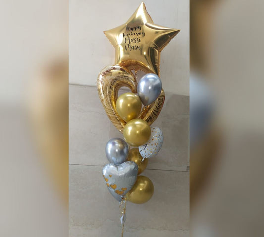 Personalized Supershape Star Anniversary Theme Balloon Bouquet