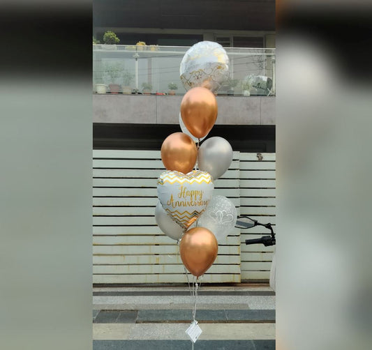 Happy Anniversary Silver And Gold Chrome Balloon Bouquet