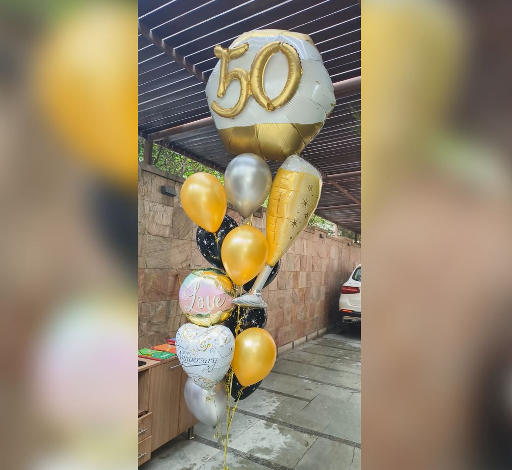 50th Anniversary Champagne Glass  Balloon Bouquet
