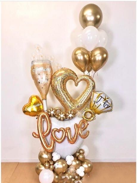 Happy Anniversary Gold Heart & Wine Glass Foil Balloon Bouquet