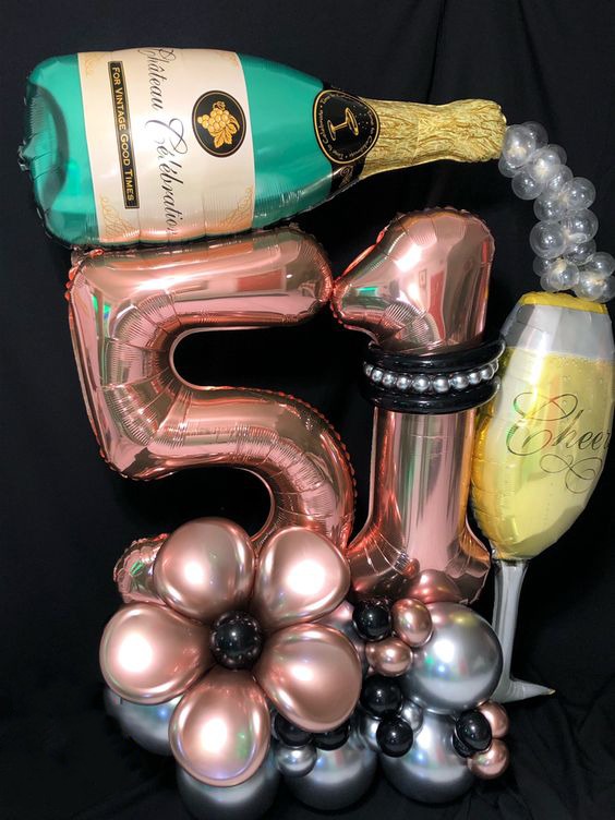 Champagne Bottle & Wine Glass Number Balloon Bouquet
