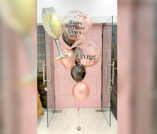 HBD Champagne  Glass Glitter Bubble Balloon Bouquet