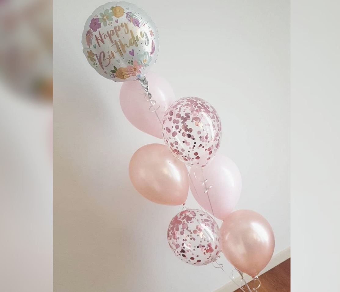 HBD Flowers And Confetti Clear Balloon Bouquet