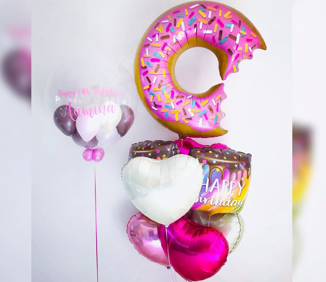 Candy Theme HBD Bubble And Heart Balloon Bouquet